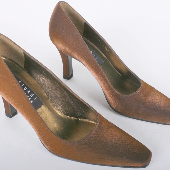 Women's Stuart Weitzman Bronze Silk Heels 7.5 AA - Picture 2 of 6